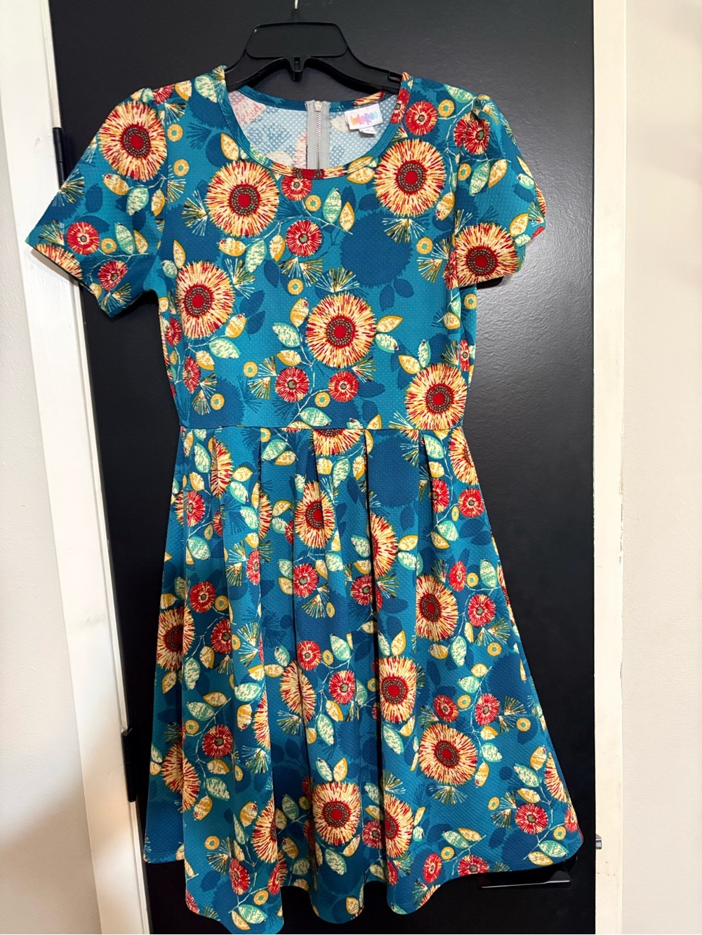 LuLaRoe Teal Sunflower Print Dress size Medium